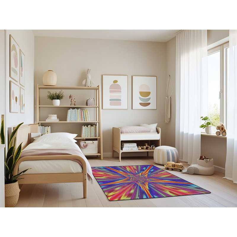 Tapis jaune/bleu/rouge tissé à la machine, Rectangle 3 pi x 5 pi