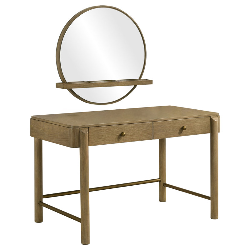 2-piece Makeup Vanity Table and Mirror Set Sand Wash, Brown