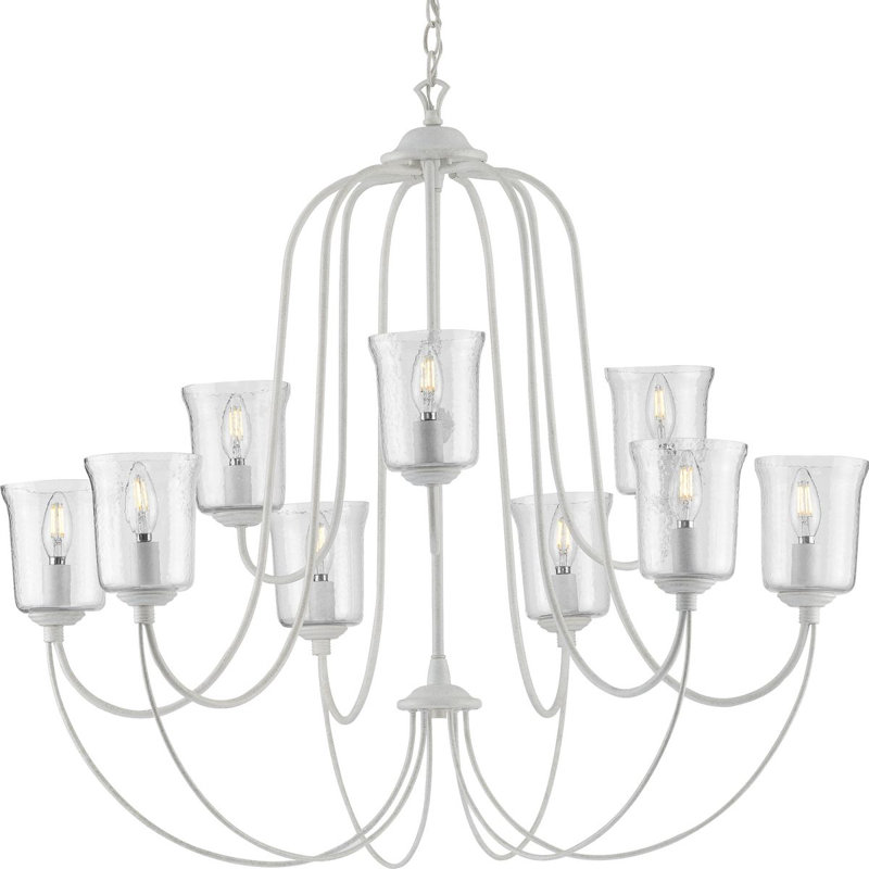 Lustre classique à 9 lumières avec abat-jour Ermengarda, Nickel brossé