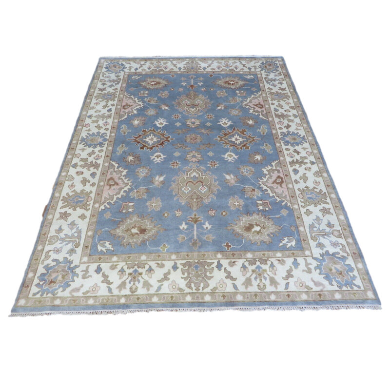 Tapis bleu clair unique de 8 pi 11 po x 11 pi 10 po