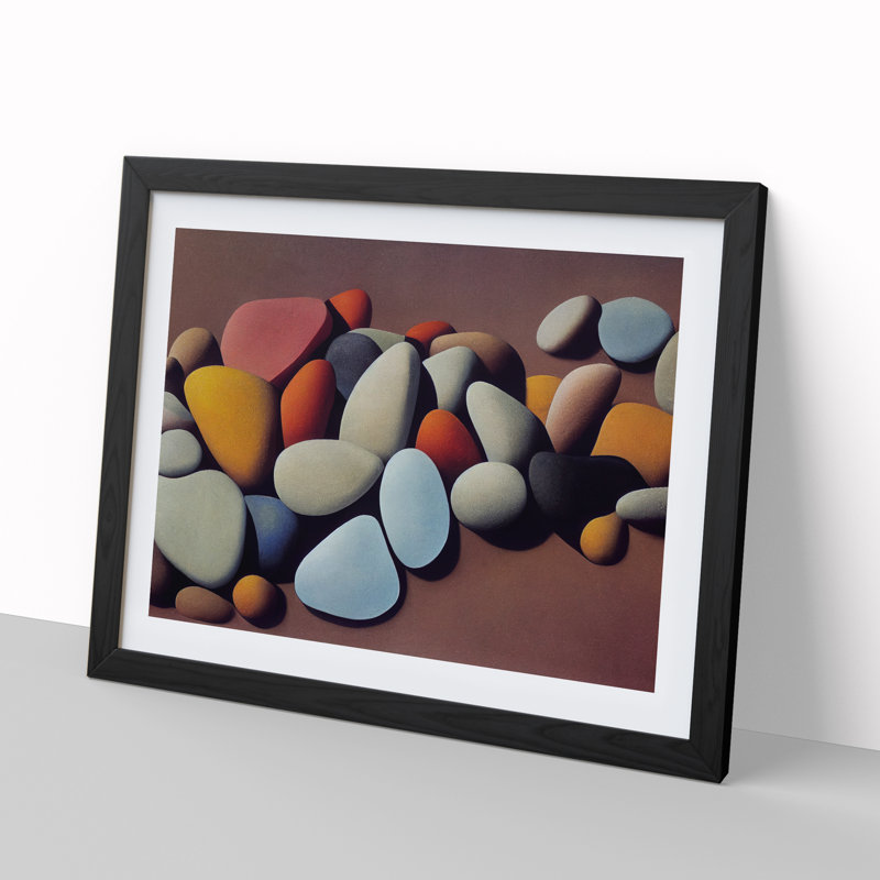 Animated River Pebbles - Single Picture Frame Print, Black Framed, 34cm H x 46cm W x 2cm D