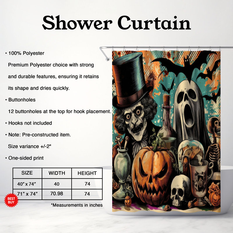 Rideau de douche standard 1 pièce Bold Scares, H 74 po x l 71 po