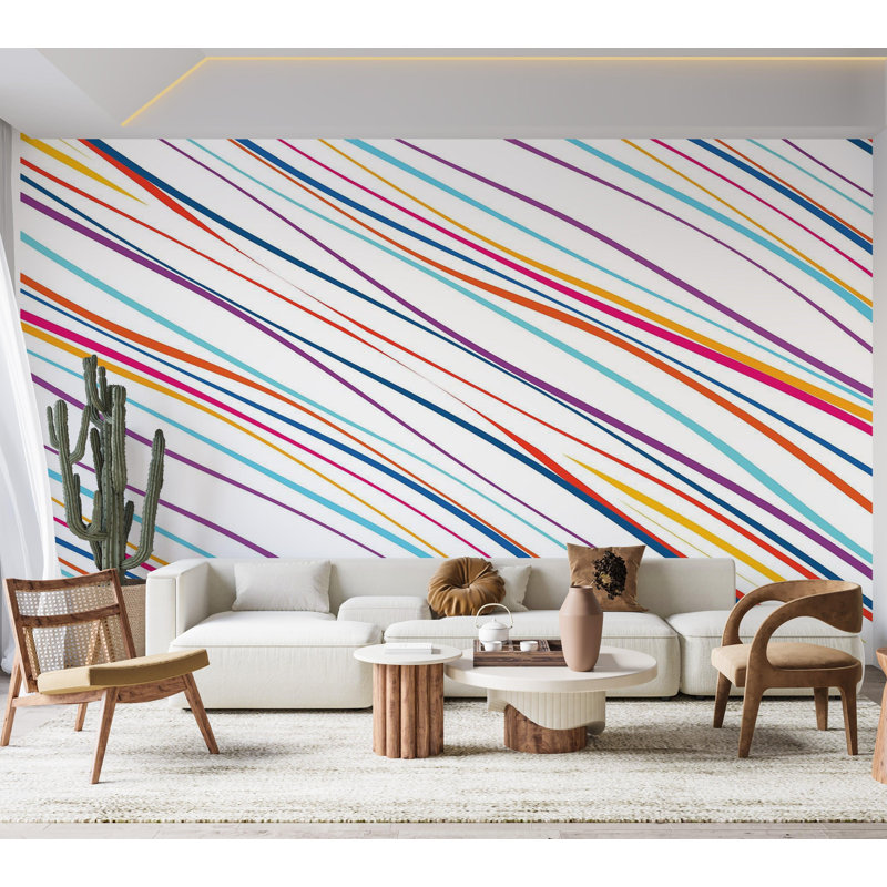 Papier peint de qualité supérieure - rayures diagonales colorées, L 120 po x l 180 po