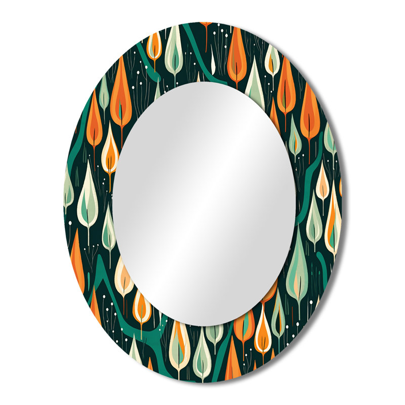Retro Abstract Drops XIV - Abstract Oval Decorative Mirror On Metal, 43" x 33"
