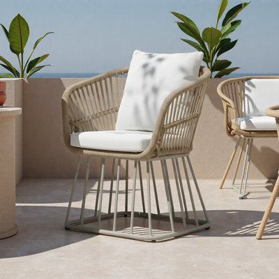 Chaise de salle à manger d'extérieur MP1 - Structure en osier et en acier, capacité de poids de 300 lb, avec coussin