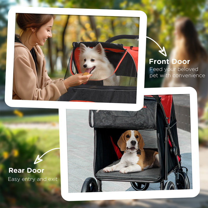 4 Wheels Dog Stroller (Black; Red)