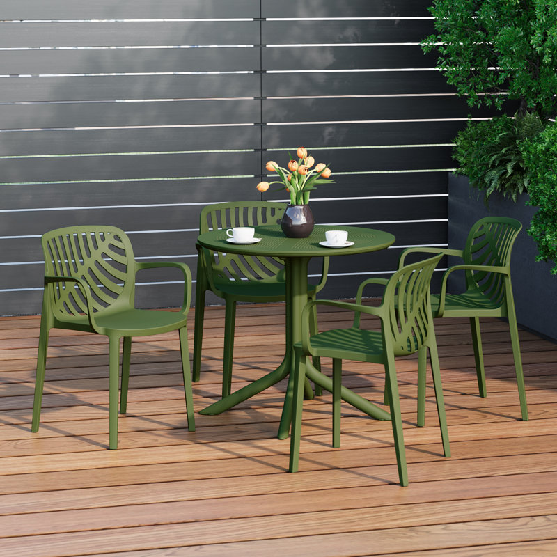 4-Person Outdoor Round Dining Set, Green