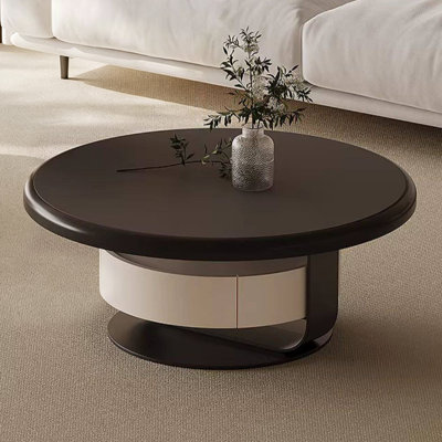 Noir, pierre frittée beige, bois manufacturé et table basse ronde en acier au carbone