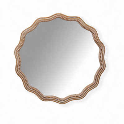 Wood Round Wavy Wall Mirror