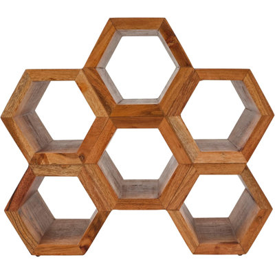 Honeycomb Pattern 6-Bottle Acacia Wood Wine Rack, 13.7 X 6 X 12 Inches
