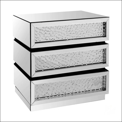 Armoire à 3 tiroirs avec miroir et faux cristaux Nysa, parfaite pour un rangement glamour et fonctionnel