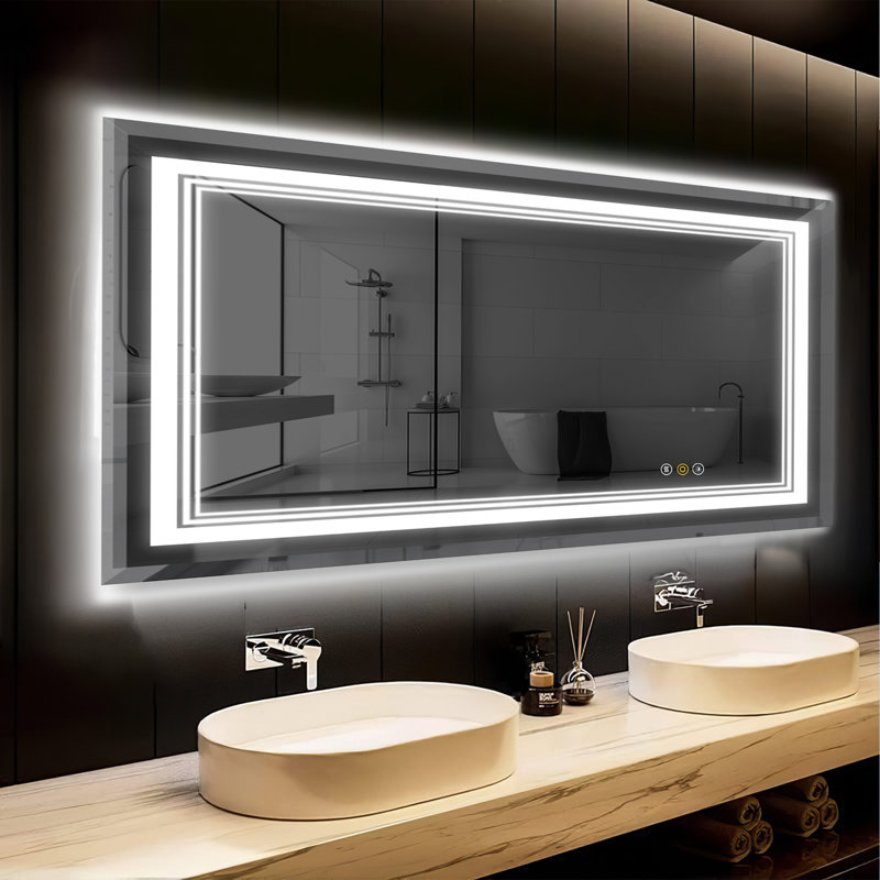 Abriele Wall Mount Bathroom Mirror with LED Lights, 3 Color Mode Lights,  Defogger, Memory Function, Dimmer, 36" x 72"