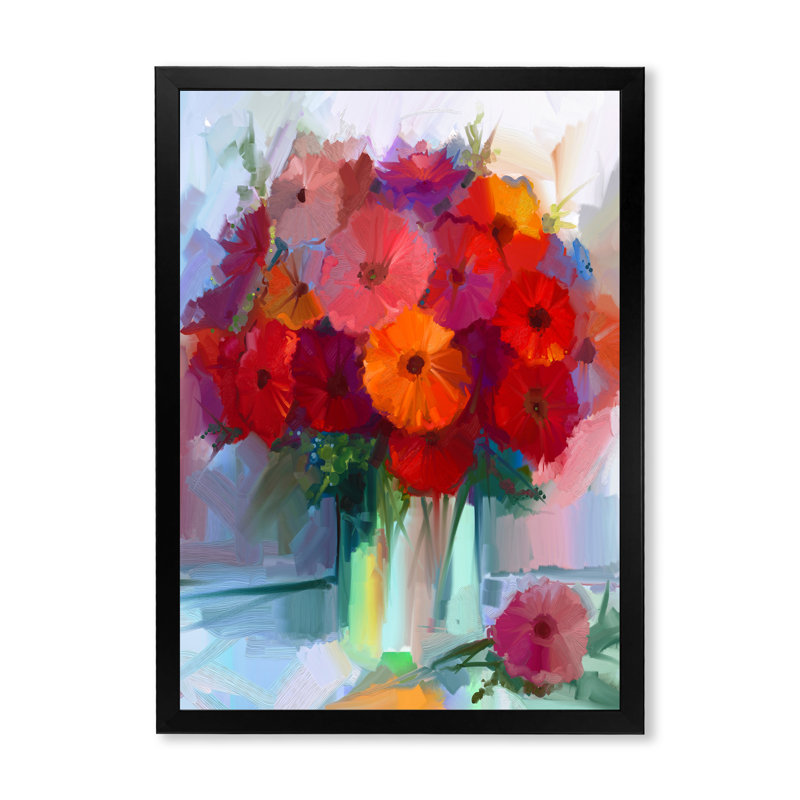 Fleurs abstraites de gerbera rouge II - peinture, Cadre photo noir, H 20 po x l 12 po x P 1 po