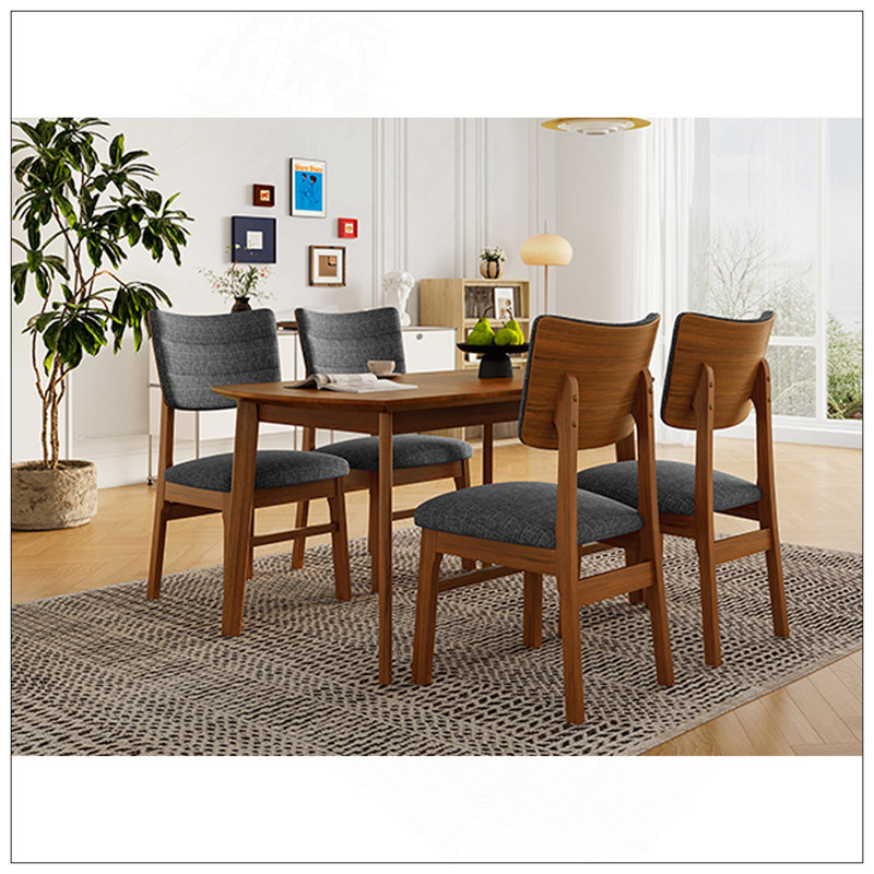 Ensemble de table de salle à manger Mid-Century moderne pour 4 personnes, table de salle à manger en bois massif et chaises en bois massif, table de salle à manger de style campagnard 5 pièces et 4 chaises rembourrées pour la maison, la cuisine, l’appartement et l’économie d’espace