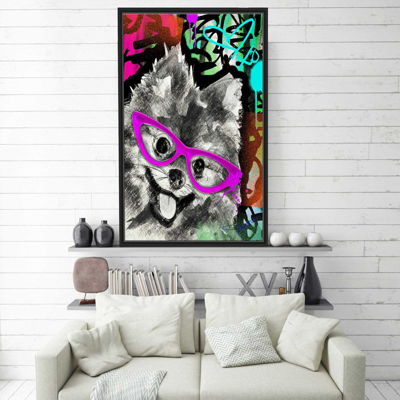 Pomeranian (Vertical) par By Jodi - impression, Cadre flottant noir, H 51,5 po x l 31,5 po x P 2 po