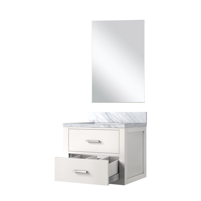 Meuble-lavabo simple blanc l 24 po x P 18 po, comptoir en acrylique et miroir 18 po