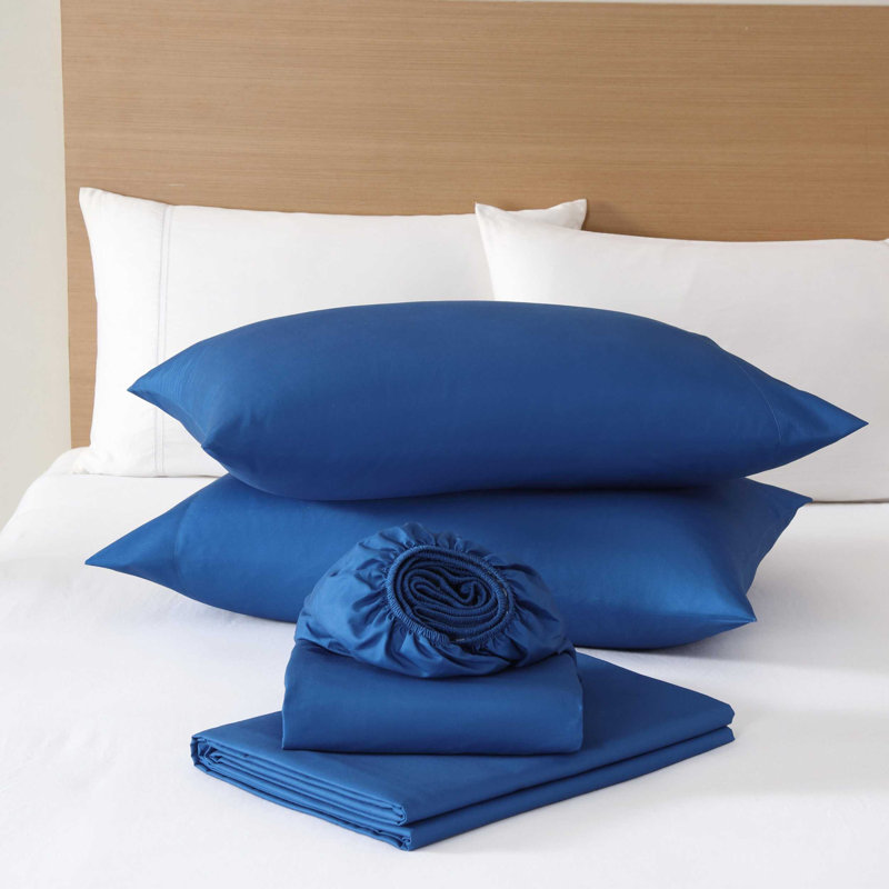 Eddie Bauer Canoe Lake Paddle White Temperature Regulating Sheet Set, Highland Chill Solid Blue