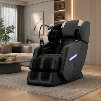 39.82 Inch Tall Black Zero‑Gravity Massage Recliner, Mobile Wheels, Bluetooth Audio, Dual‑Side Blue Ambient Lights