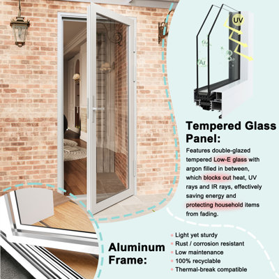 White Single Swing Patio Door With Tempered Glass