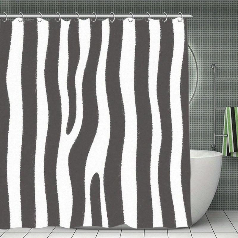 Rideaux de douche à rayures noires et blanches, 71 x 71