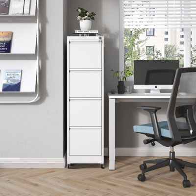 4 Drawer Metal Locking Vertical File Cabinet on Wheels – Heavy-Duty Lockable Cabinet for Home & Office 17.71"D*15.16"W*52.28"H, by Latitude Run