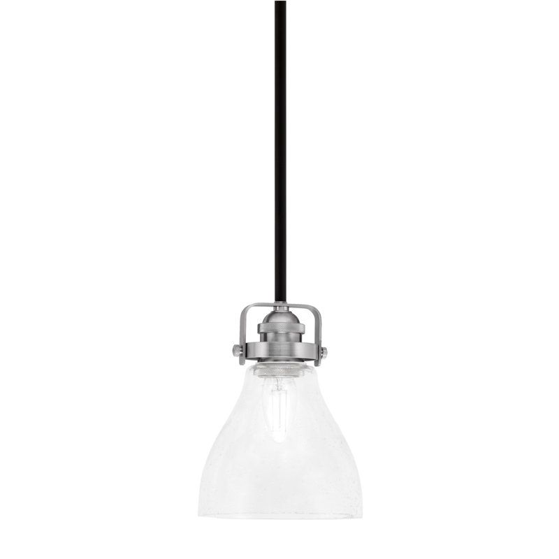 Mini-luminaire suspendu Easton avec tige en verre transparent 6,25 po, Noir mat/nickel brossé