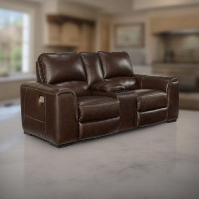 Sanco Power Recliner Loveseat, USB, Grain Leather, 84In