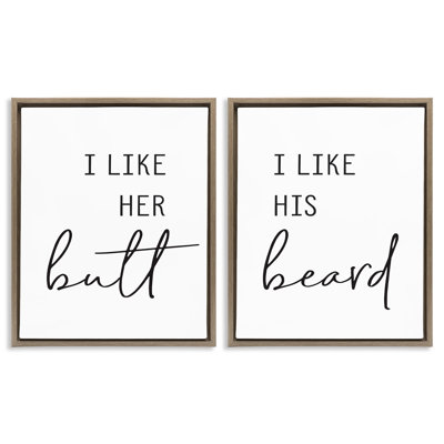 Her  His Beard Funny Romantic 2 Piece Framed Floater Canvas Set by Lettered and Lined fwp-331