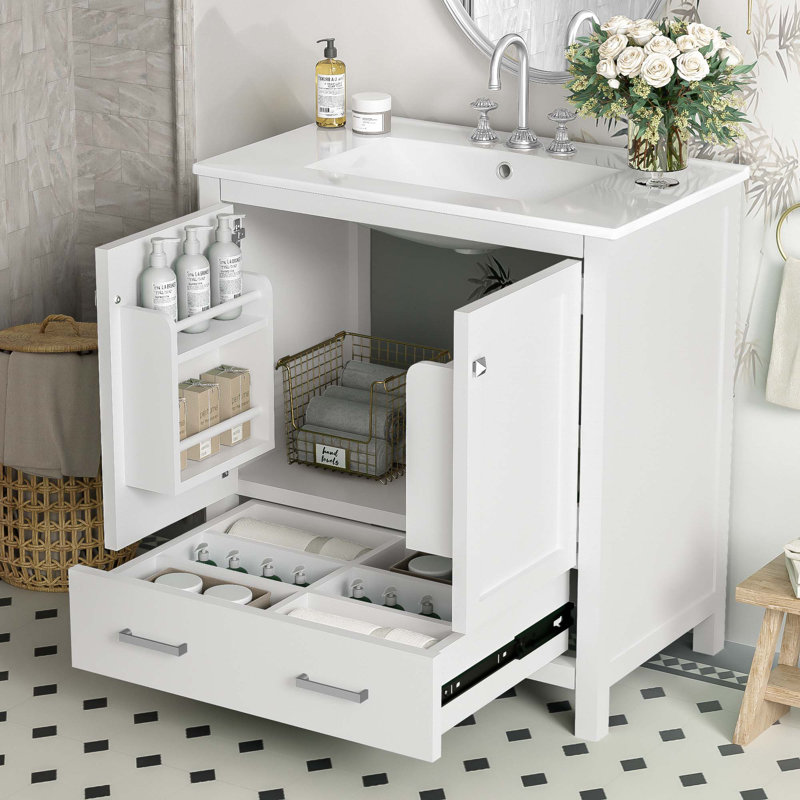 Meuble-lavabo 30 po avec lavabo simple, Blanc