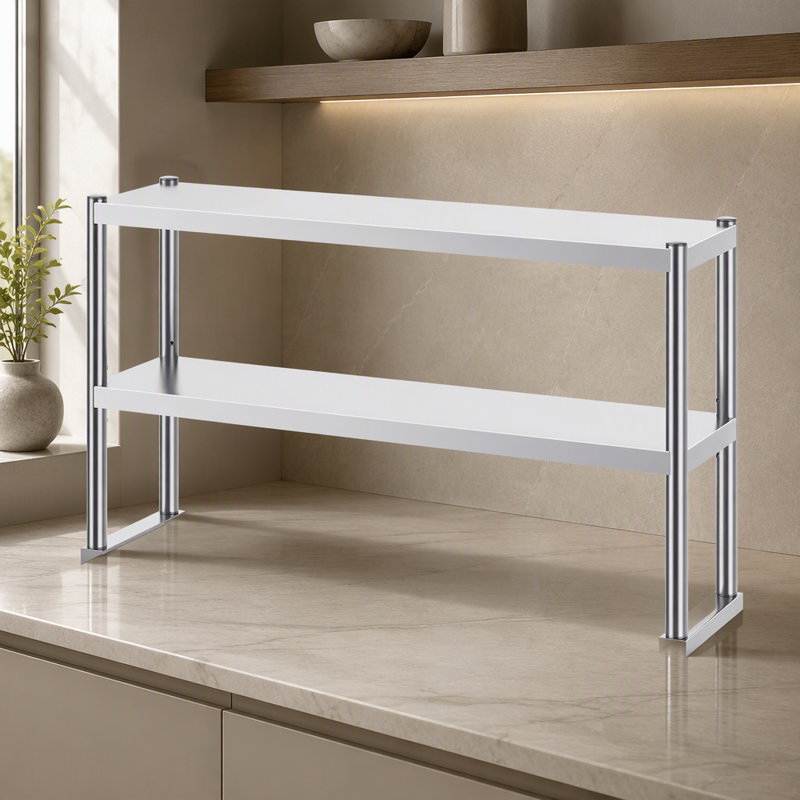 Double surdimensionnée, double surdimensionnée en acier inoxydable, surdimensionnée à deux niveaux de 12 po x 72 po, table de préparation réglable en hauteur pour cuisine, restaurant et atelier