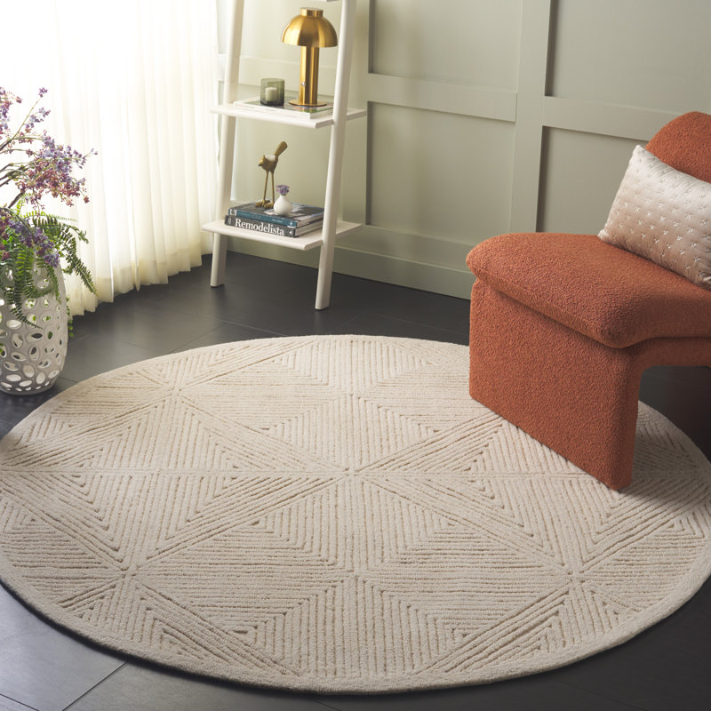 Tapis géométrique en laine / coton touffeté à la main Lisabet, Rond 6 pi