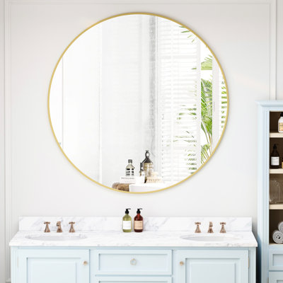 Miroir rond 42 po avec cadre en métal doré, fixation murale pour la salle de bain, chambre à coucher, salle de bain, salon