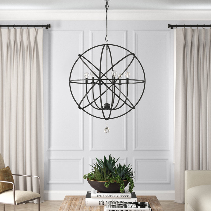 Jayden 6 - Light Statement Globe Chandelier with Hand Blown Glass Accents, English Bronze, 108.5" H x 22.5" W x 22.5" D