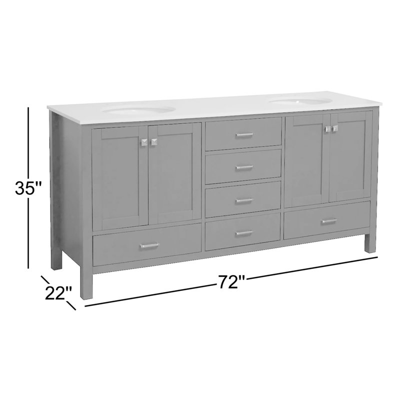 Ensemble de meuble-lavabo double 72 po Claudett, Vert sauge, Blanc d'ingénierie