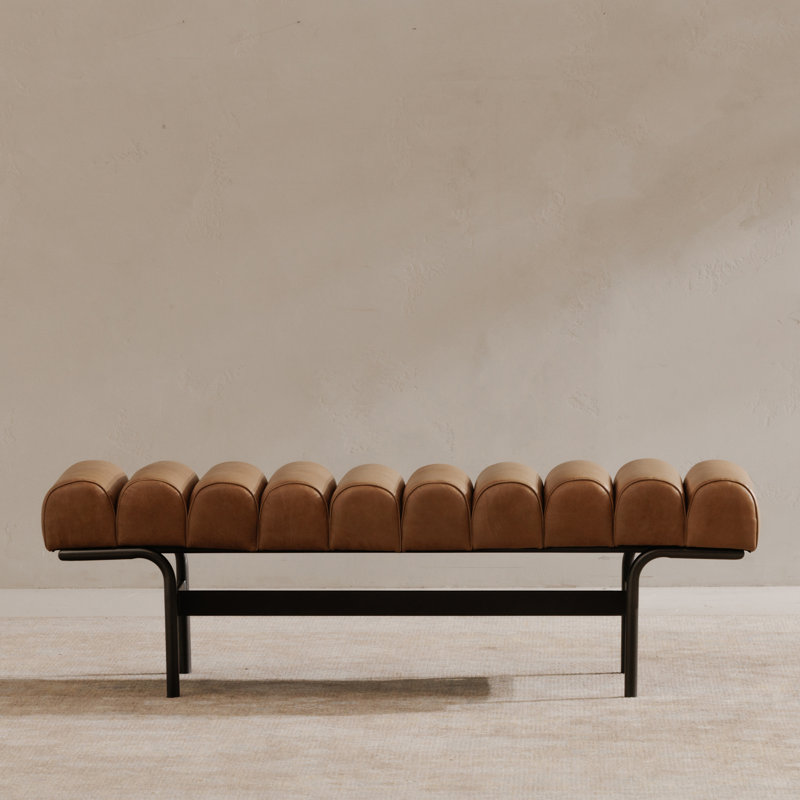 Harrison Upholstered Bench, Tan Top Grain Leather