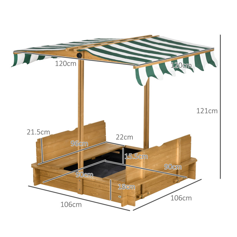 Freeport Park 106cm x 115cm Solid Wood Square Sandbox with Cover