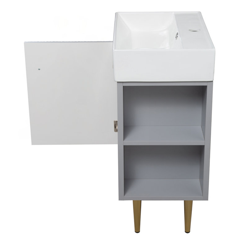 La base de meuble-lavabo gris mat avec tablette ouverte, durable et élégante pour les salles de bain modernes, améliore le rangement et l'esthétique