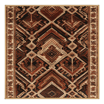 Tapis art déco brun lavable à la machine