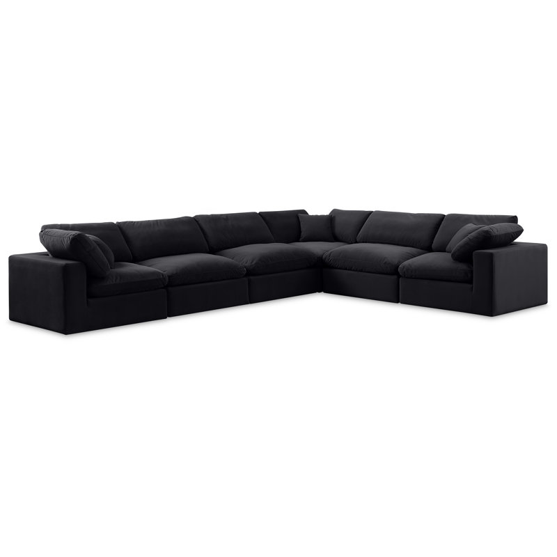 Homero 160" Wide Velvet Reversible Modular Corner Sectional, Black Velvet
