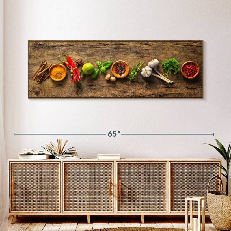 Épices et herbes savoureuses, 57 po x 19 po, Cadre flottant noyer