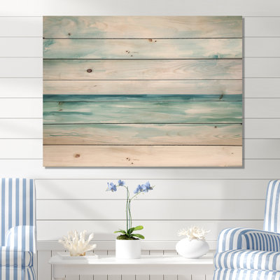 Coastal Dreams Horizon - Beach Wood Wall Art On Natural Pine Wood