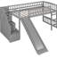 Stairway Twin Gray Loft Bed, Two Drawers, Slide, Maximized Space Utilization, Pine Frame, Suitable For Bedroom Size Bed With Drawers And Solid Construction, Convertible Slide Placement, Some Assembly