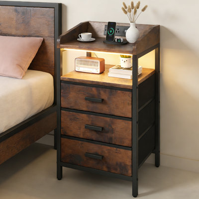 15.8" Nightstand With 3 Drawers & Open Shelf, Bedside Table With 2 USB Ports and Outlets, End Table For Bedroom Or Living Room (Set of 2)