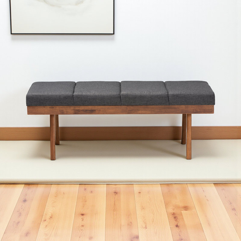 Banc Hoefer en tissu d'ameublement gris anthracite et finition noyer, H 18 po x l 48 po x P 18 po, Anthracite