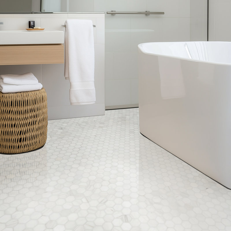 Calabria Frost Hexagon 12 in. x 13 in. Polished Marble Mosaic Floor and Wall Tile