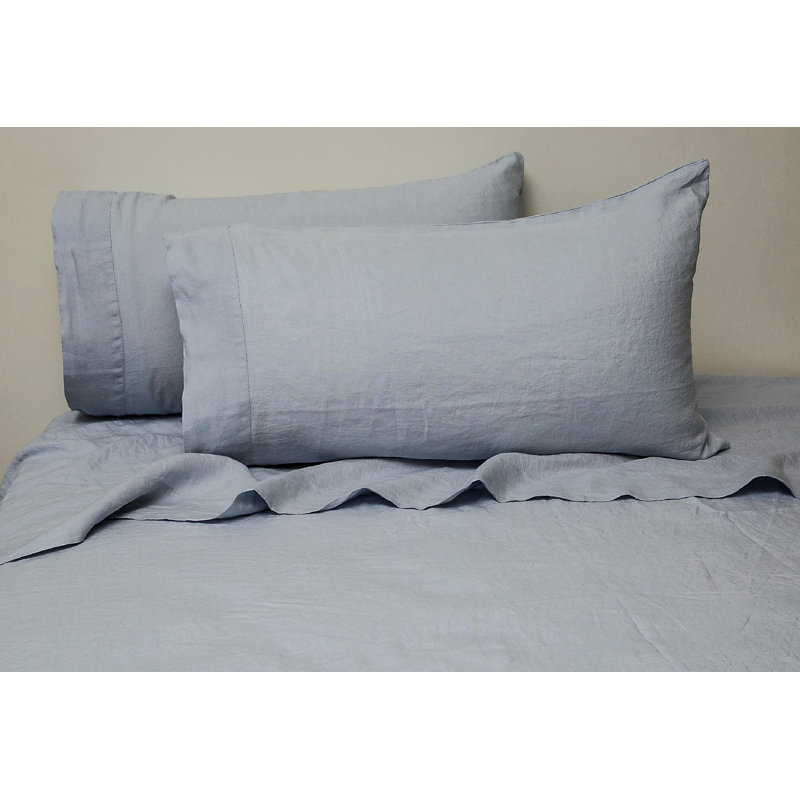 Lindsey 100% Linen Standard Sheet Set, Queen, Aqua
