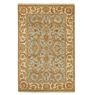 Hand Knotted Wool Oriental Area Rug in Light Blue And Ivory