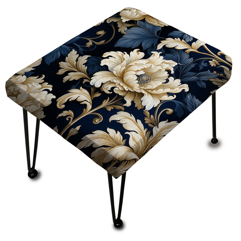 Blue Peonies Regal Damask Opulence - Floral Rectangle Ottoman