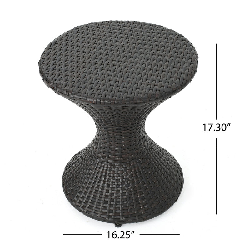 Table d'appoint d'extérieur en osier brun de 16 pouces Hourgla