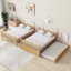 Lit superposé double convertible en bois d'hévéa massif naturel avec couchette, pour les chambres partagées et les invités qui passent la nuit, style minimaliste
